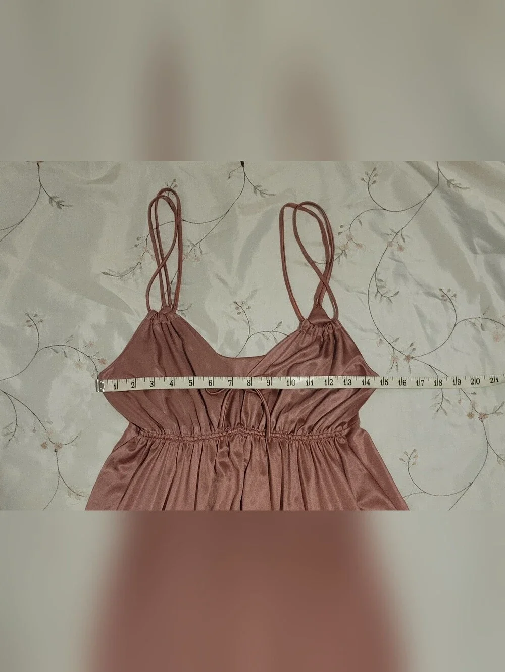 ​Vintage 70s Lingerie Nylon Empire Waist Maxi Nightgown Dusty Rose M - Picture 12 of 15